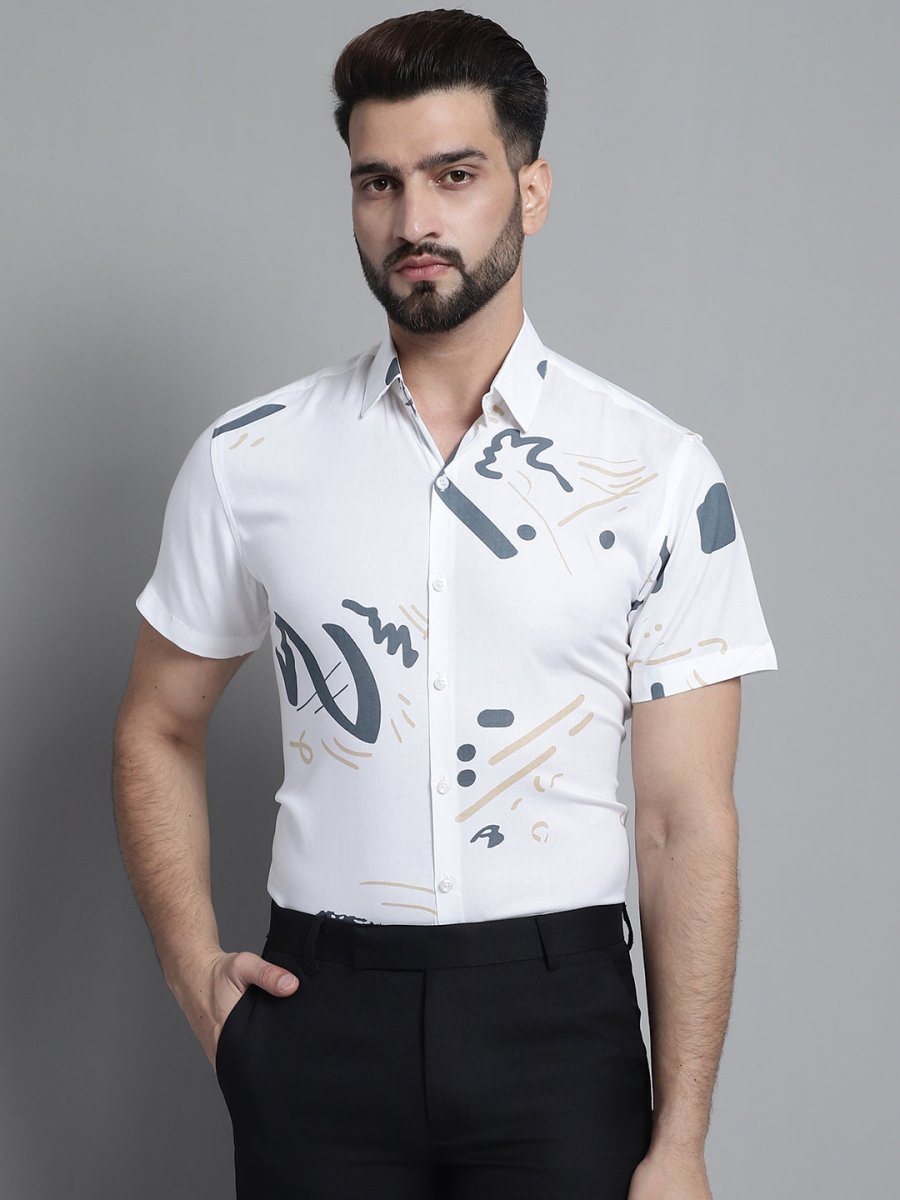 Men's Printed Formal Shirt - SF_882White_S