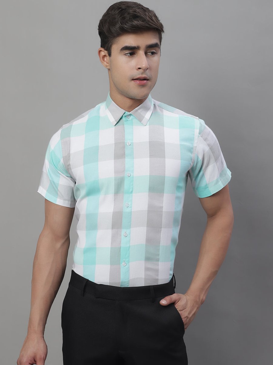 Men's Pure Cotton Checked Formal Shirts - SF_876Sky_S