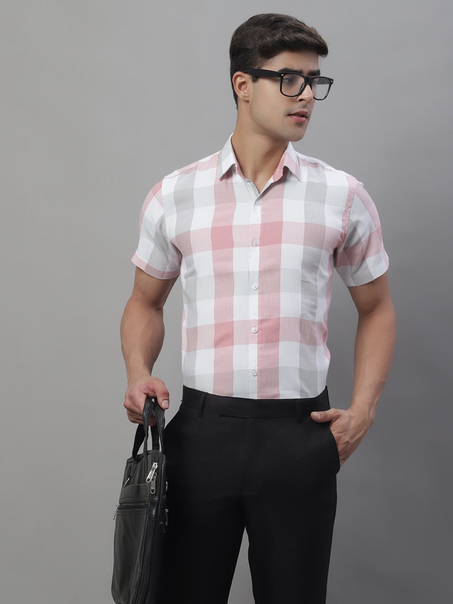 Men's Pure Cotton Checked Formal Shirts - SF_876Pink_S