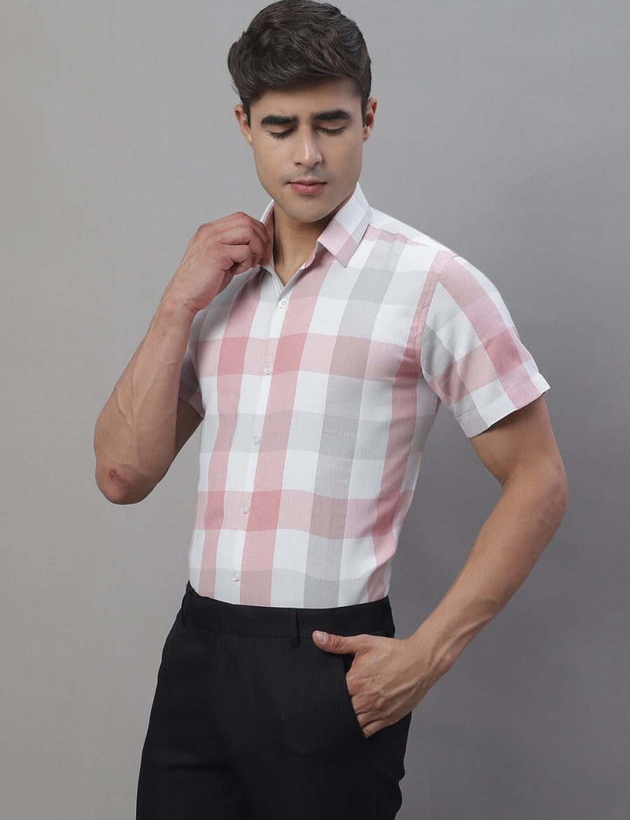 Men's Pure Cotton Checked Formal Shirts - SF_876Pink_S