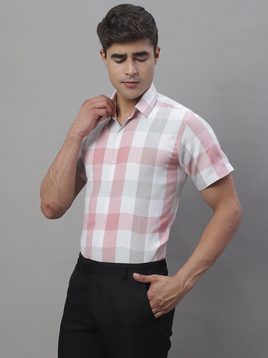 Men's Pure Cotton Checked Formal Shirts - SF_876Pink_S