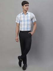 Men's Pure Cotton Checked Formal Shirts - SF_876Blue_S
