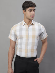 Men's Pure Cotton Checked Formal Shirts - SF_876Cream_S
