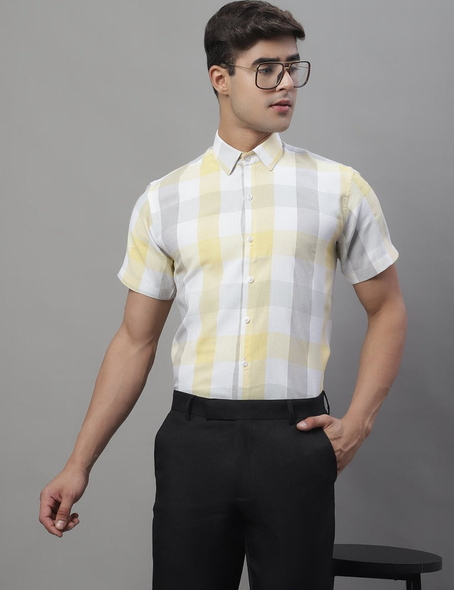 Men's Pure Cotton Checked Formal Shirts - SF_876Yellow_S