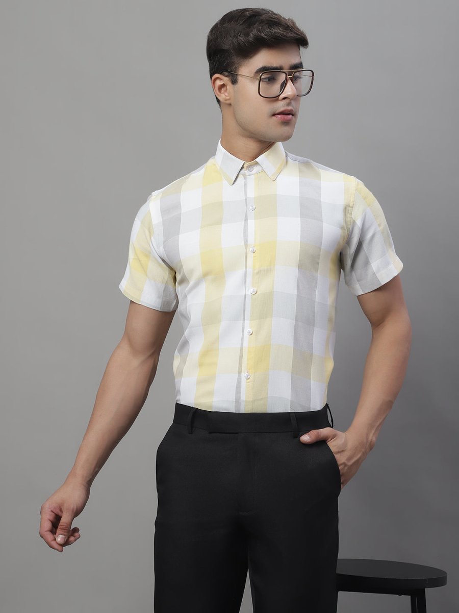 Men's Pure Cotton Checked Formal Shirts - SF_876Yellow_S