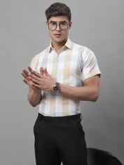 Men's Pure Cotton Checked Formal Shirts - SF_876Cream_S