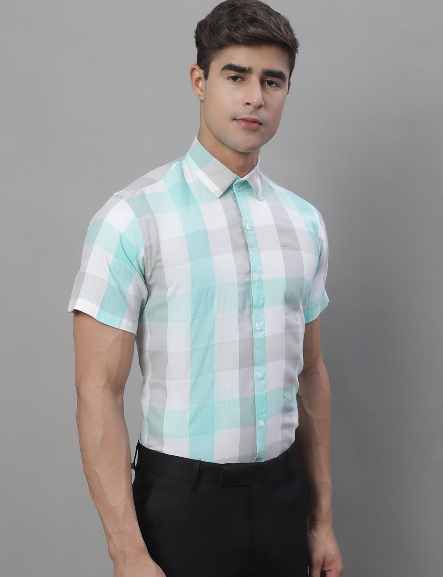 Men's Pure Cotton Checked Formal Shirts - SF_876Sky_S