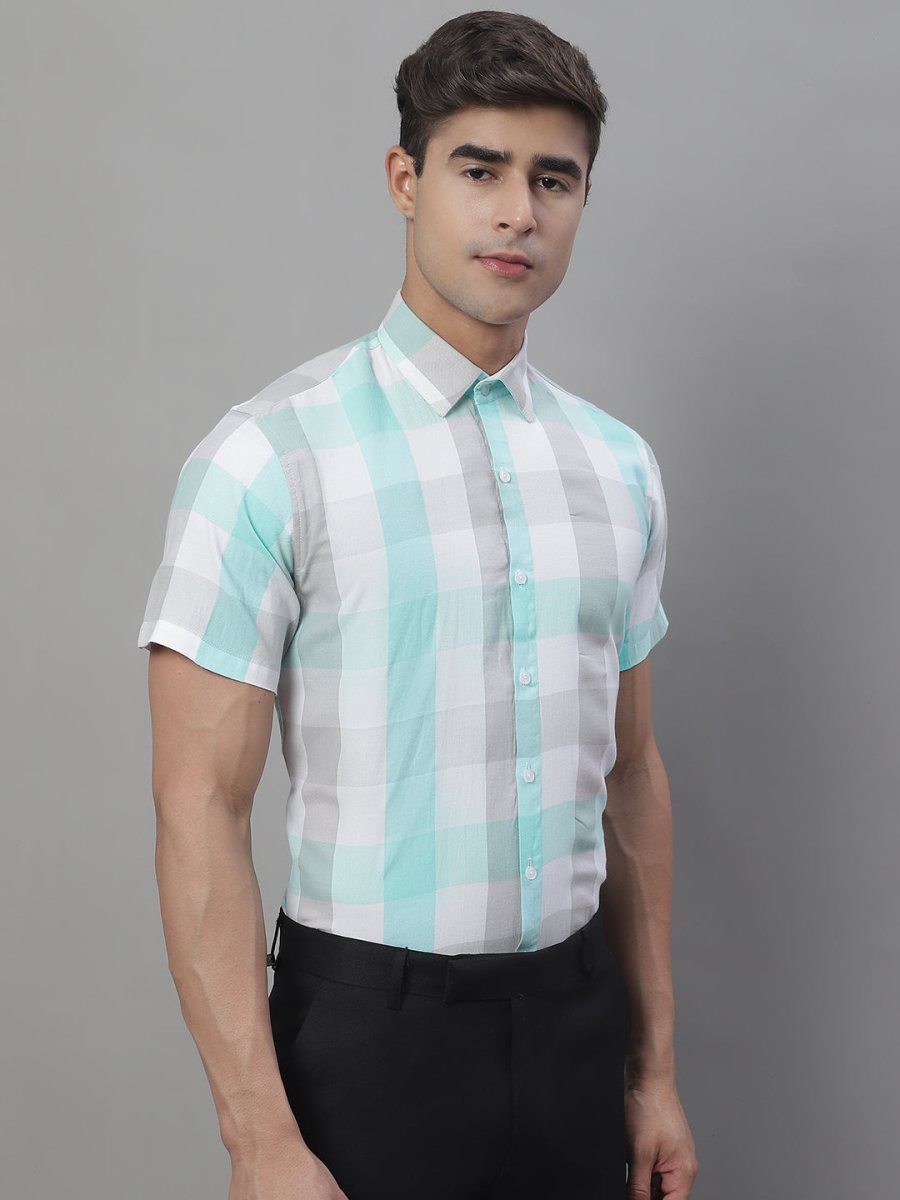 Men's Pure Cotton Checked Formal Shirts - SF_876Sky_S