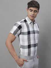 Men's Pure Cotton Checked Formal Shirts - SF_876Black_S