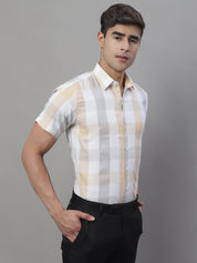Men's Pure Cotton Checked Formal Shirts - SF_876Cream_S