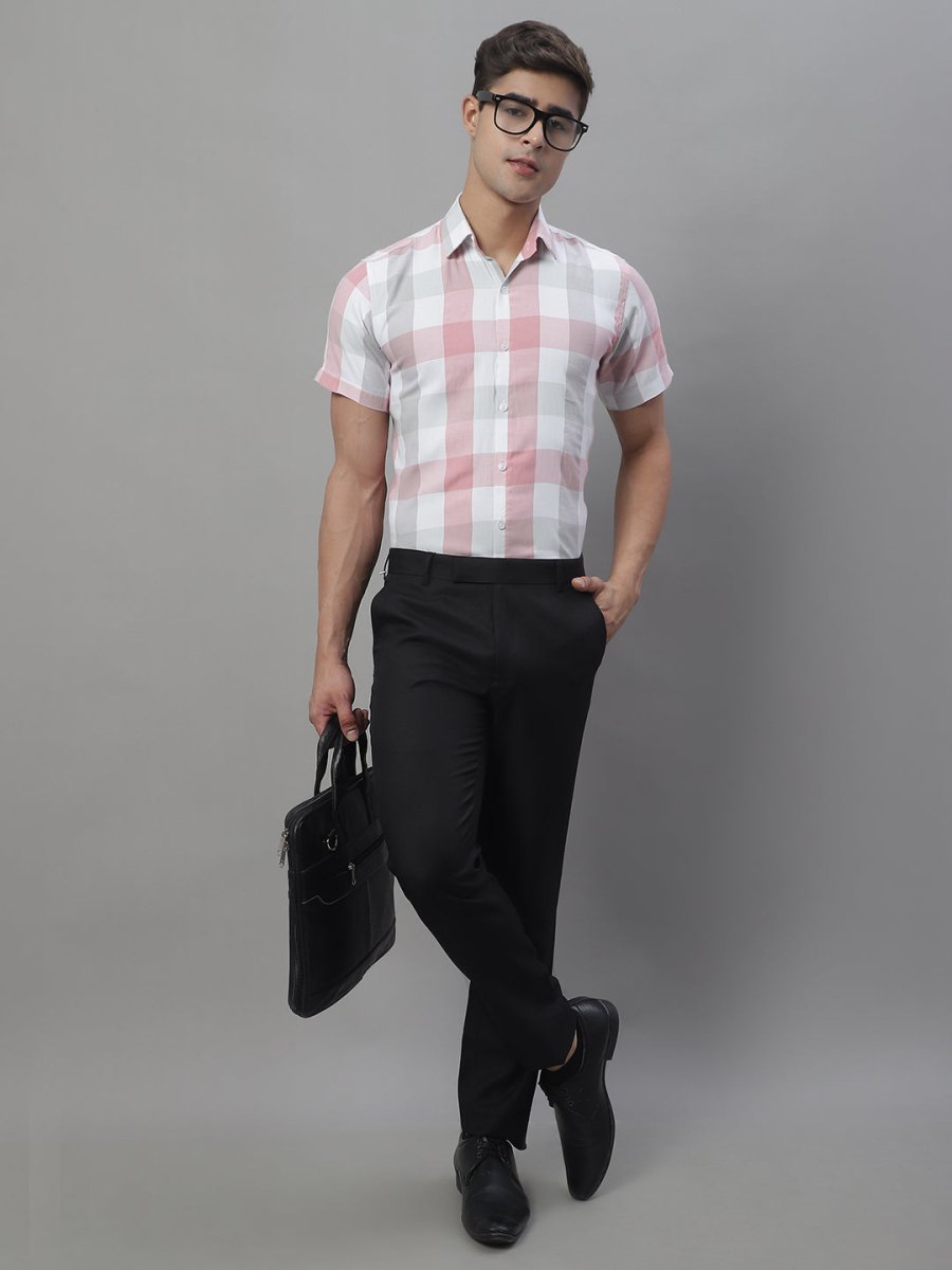Men's Pure Cotton Checked Formal Shirts - SF_876Pink_S