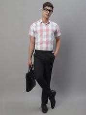 Men's Pure Cotton Checked Formal Shirts - SF_876Pink_S