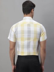 Men's Pure Cotton Checked Formal Shirts - SF_876Yellow_S