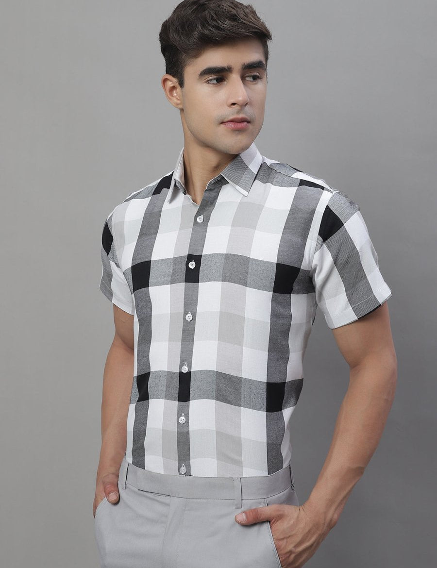Men's Pure Cotton Checked Formal Shirts - SF_876Black_S