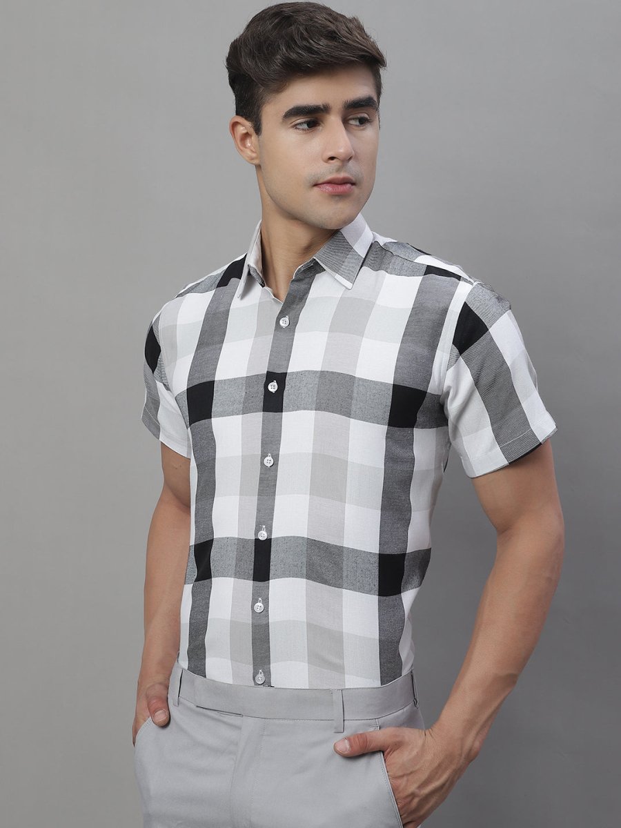 Men's Pure Cotton Checked Formal Shirts - SF_876Black_S