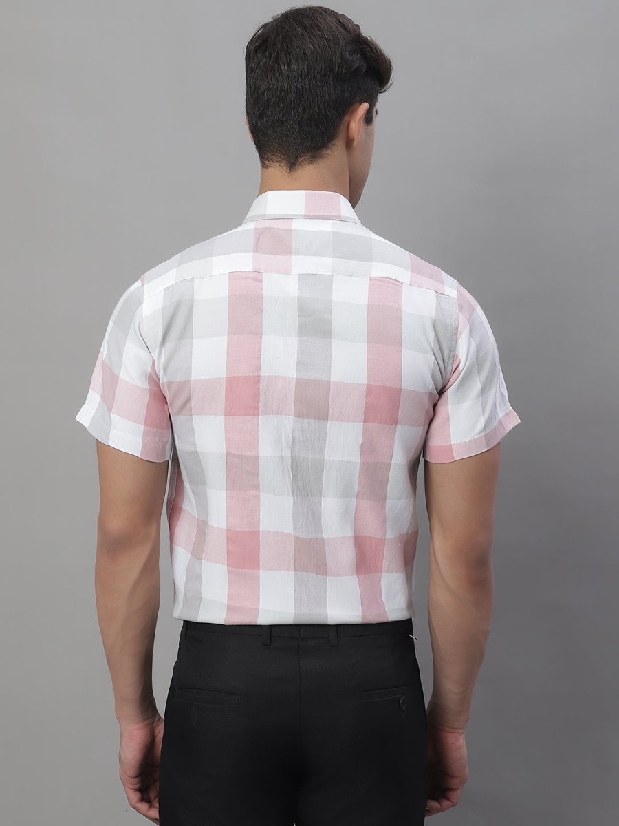 Men's Pure Cotton Checked Formal Shirts - SF_876Pink_S