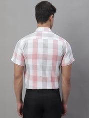 Men's Pure Cotton Checked Formal Shirts - SF_876Pink_S