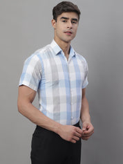 Men's Pure Cotton Checked Formal Shirts - SF_876Blue_S