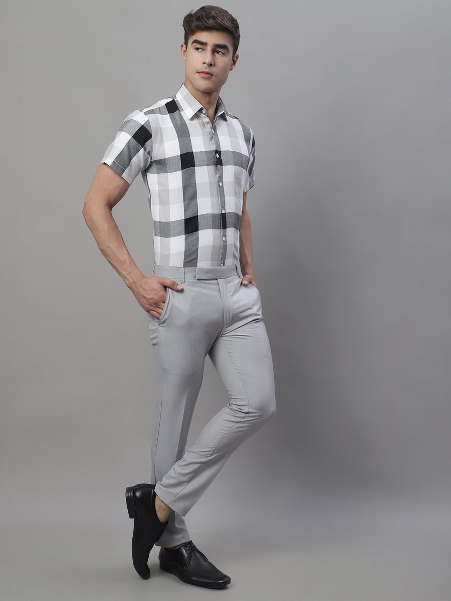 Men's Pure Cotton Checked Formal Shirts - SF_876Black_S