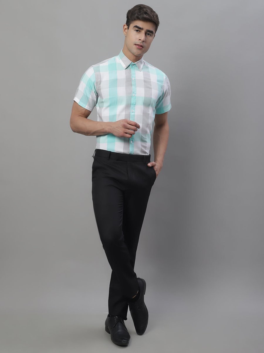 Men's Pure Cotton Checked Formal Shirts - SF_876Sky_S