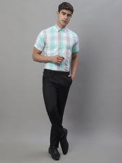 Men's Pure Cotton Checked Formal Shirts - SF_876Sky_S