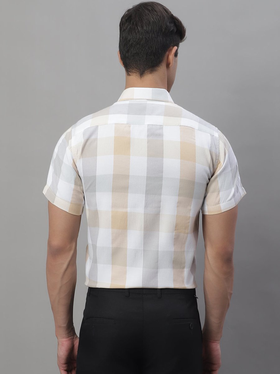Men's Pure Cotton Checked Formal Shirts - SF_876Cream_S