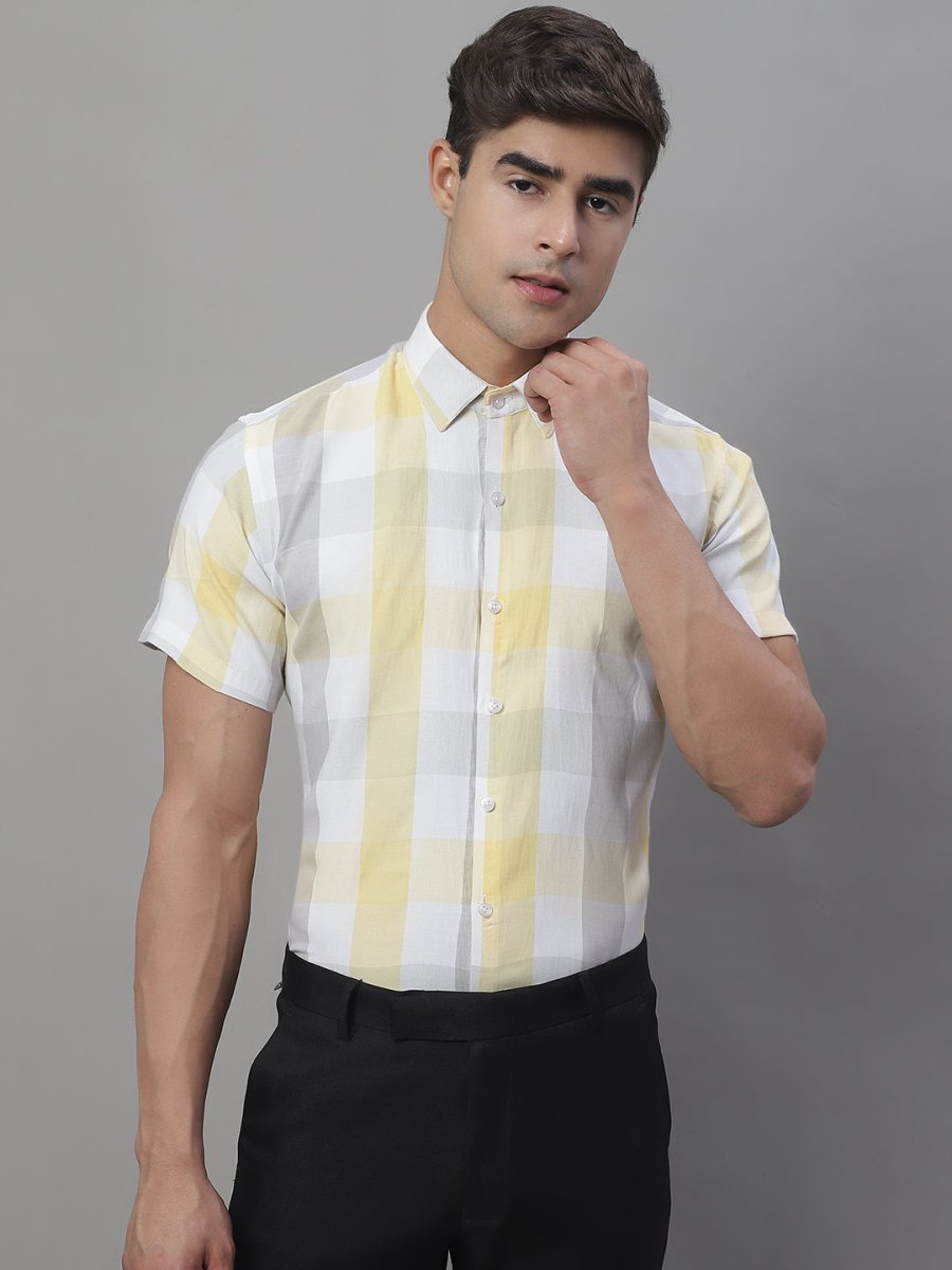 Men's Pure Cotton Checked Formal Shirts - SF_876Yellow_S