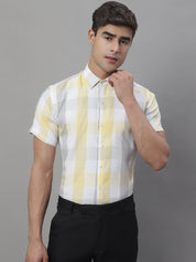 Men's Pure Cotton Checked Formal Shirts - SF_876Yellow_S