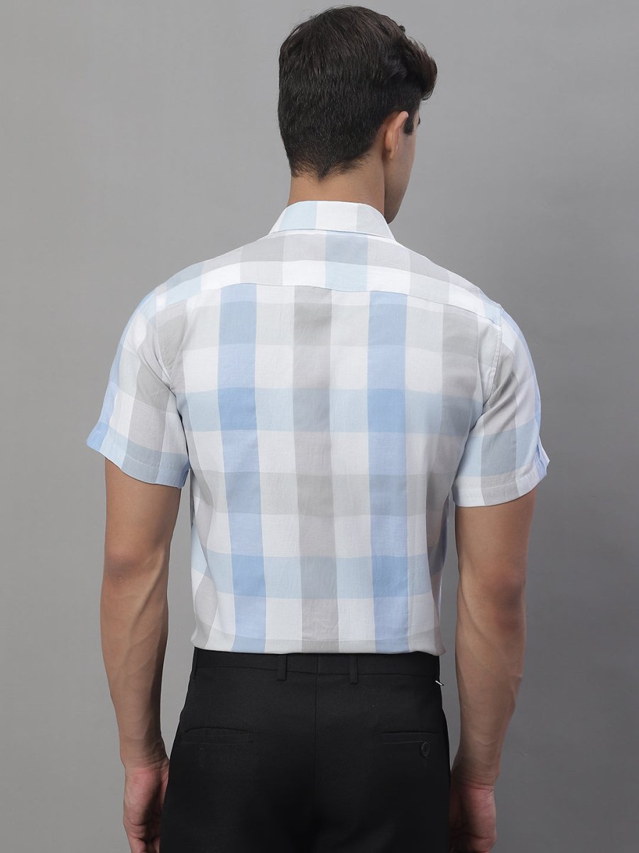Men's Pure Cotton Checked Formal Shirts - SF_876Blue_S