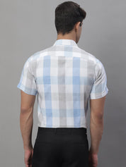 Men's Pure Cotton Checked Formal Shirts - SF_876Blue_S