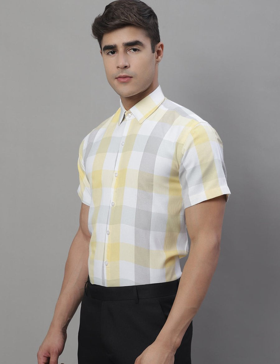 Men's Pure Cotton Checked Formal Shirts - SF_876Yellow_S