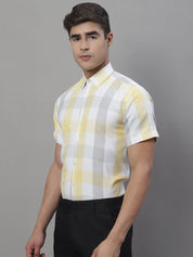 Men's Pure Cotton Checked Formal Shirts - SF_876Yellow_S