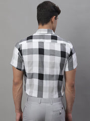 Men's Pure Cotton Checked Formal Shirts - SF_876Black_S