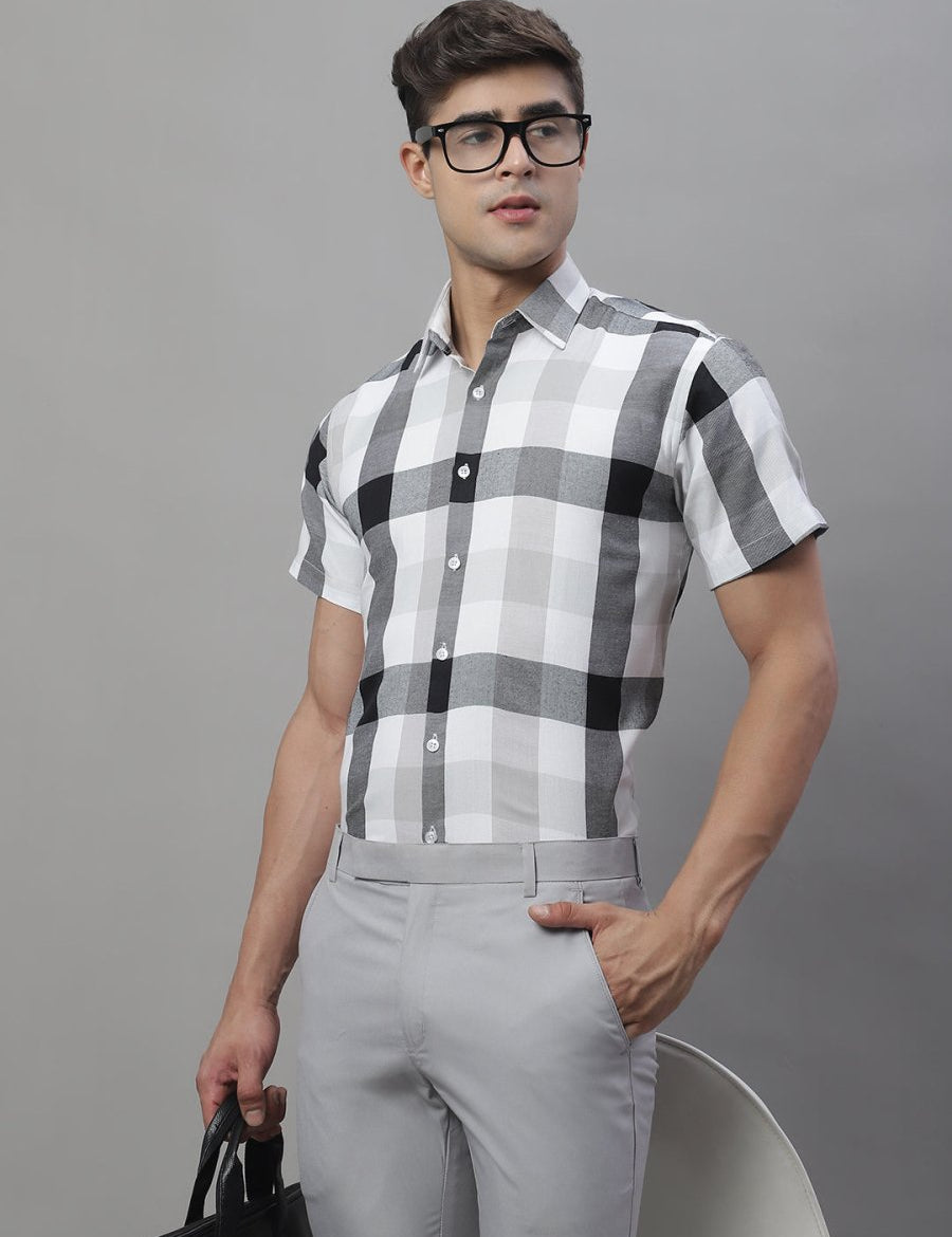 Men's Pure Cotton Checked Formal Shirts - SF_876Black_S