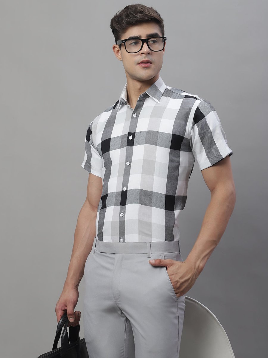 Men's Pure Cotton Checked Formal Shirts - SF_876Black_S