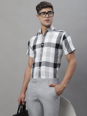 Men's Pure Cotton Checked Formal Shirts - SF_876Black_S