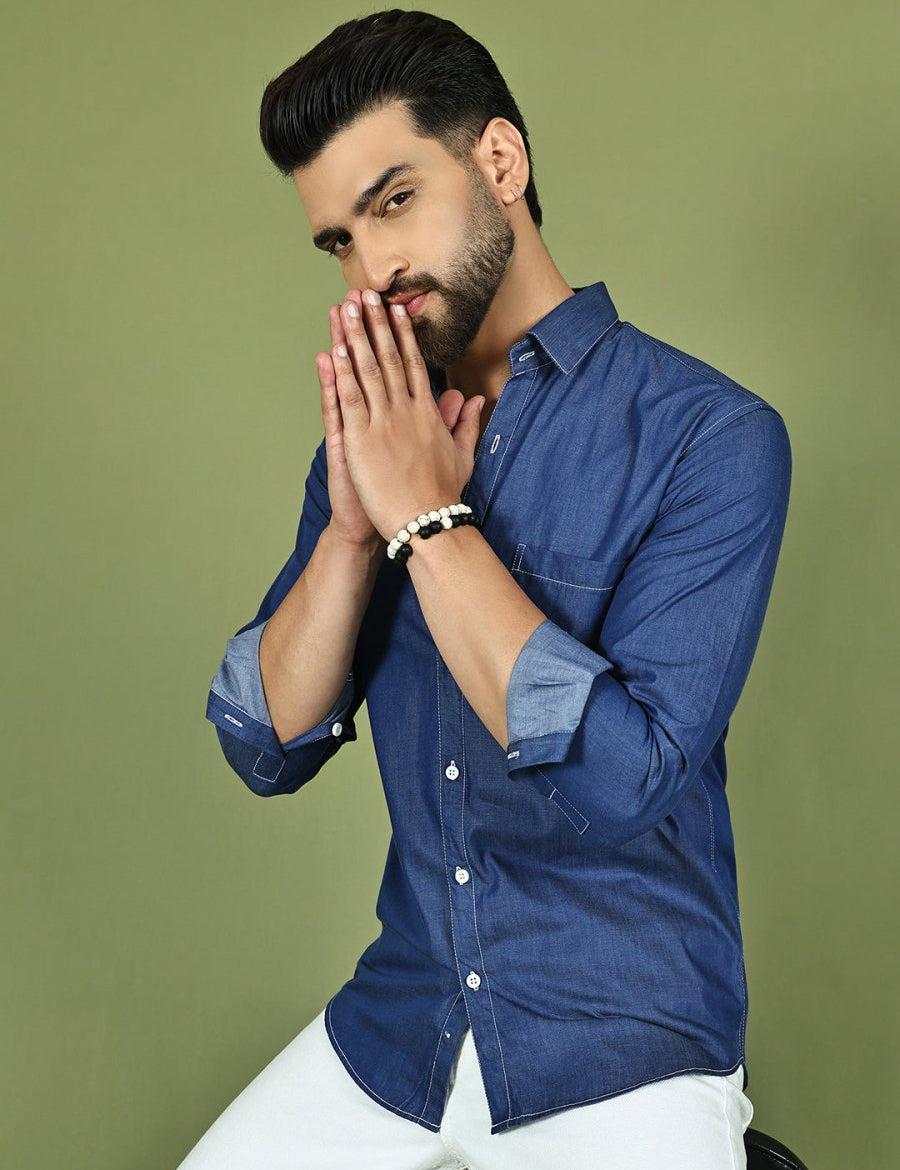 Men's Pure Cotton Full Sleeve Shirt - SF_9051Blue_S