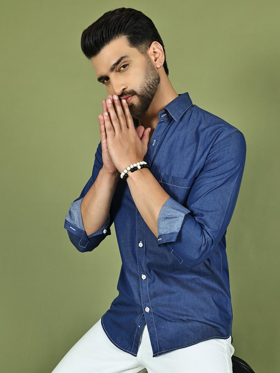 Men's Pure Cotton Full Sleeve Shirt - SF_9051Blue_S
