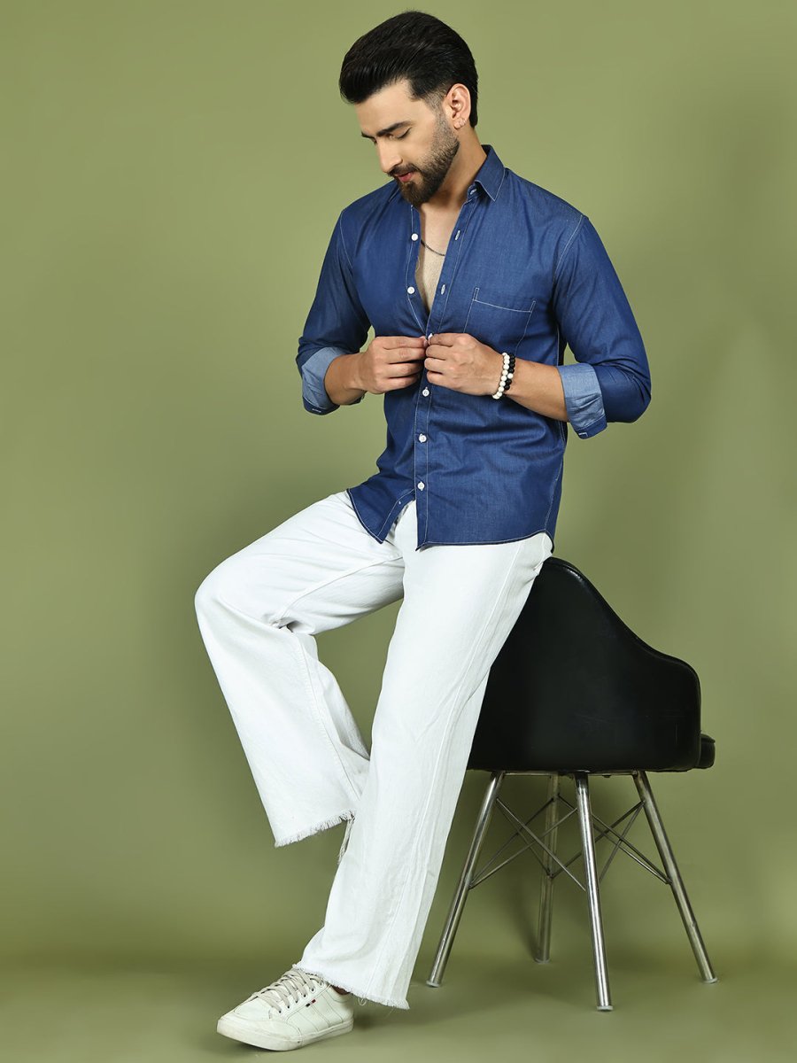 Men's Pure Cotton Full Sleeve Shirt - SF_9051Blue_S