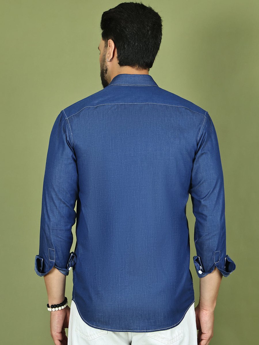 Men's Pure Cotton Full Sleeve Shirt - SF_9051Blue_S