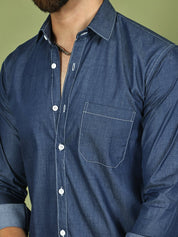 Men's Pure Cotton Full Sleeve Shirt - SF_9051Navy_S