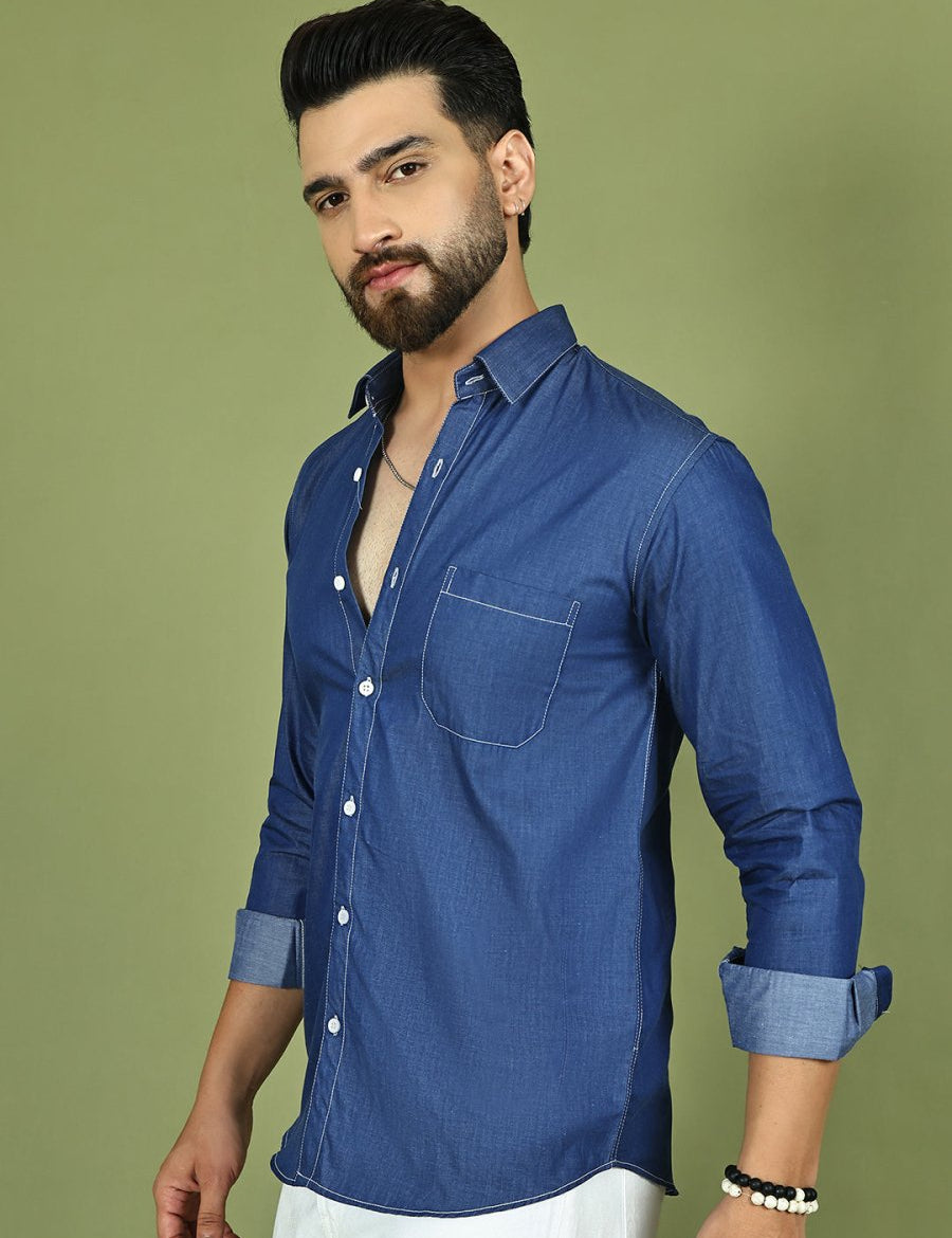 Men's Pure Cotton Full Sleeve Shirt - SF_9051Blue_S