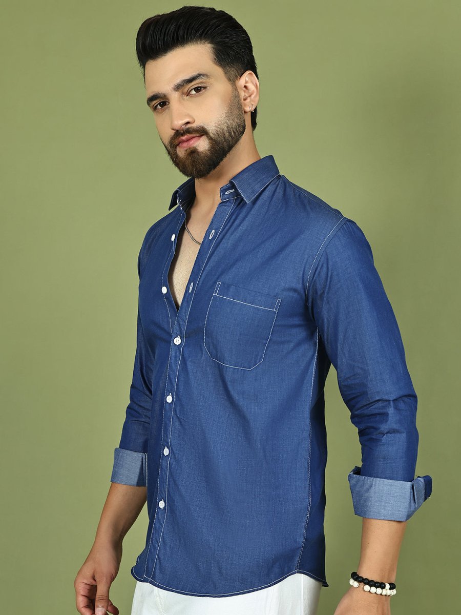 Men's Pure Cotton Full Sleeve Shirt - SF_9051Blue_S