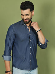 Men's Pure Cotton Full Sleeve Shirt - SF_9051Navy_S