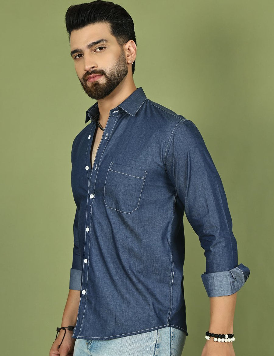 Men's Pure Cotton Full Sleeve Shirt - SF_9051Navy_S