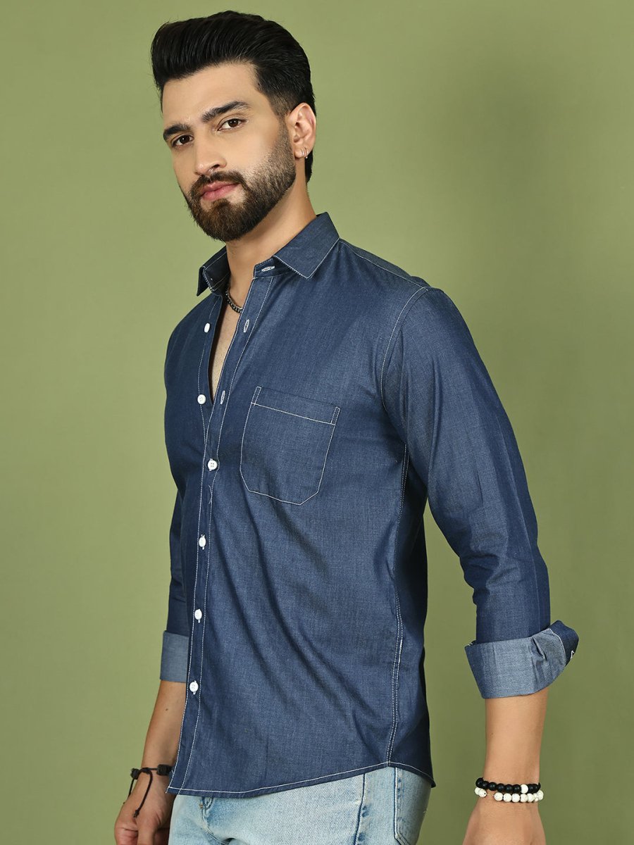 Men's Pure Cotton Full Sleeve Shirt - SF_9051Navy_S