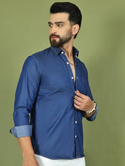 Men's Pure Cotton Full Sleeve Shirt - SF_9051Blue_S