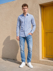 Men’s Pure Cotton Striped Casual Shirt - INSH_042Blue_M