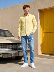 Men’s Pure Cotton Striped Casual Shirt - INSH_042Yellow_M