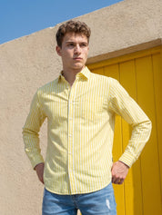 Men’s Pure Cotton Striped Casual Shirt - INSH_042Yellow_M